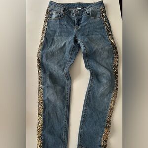 Total Girl Blue Jeans with Gold Sequin Trim